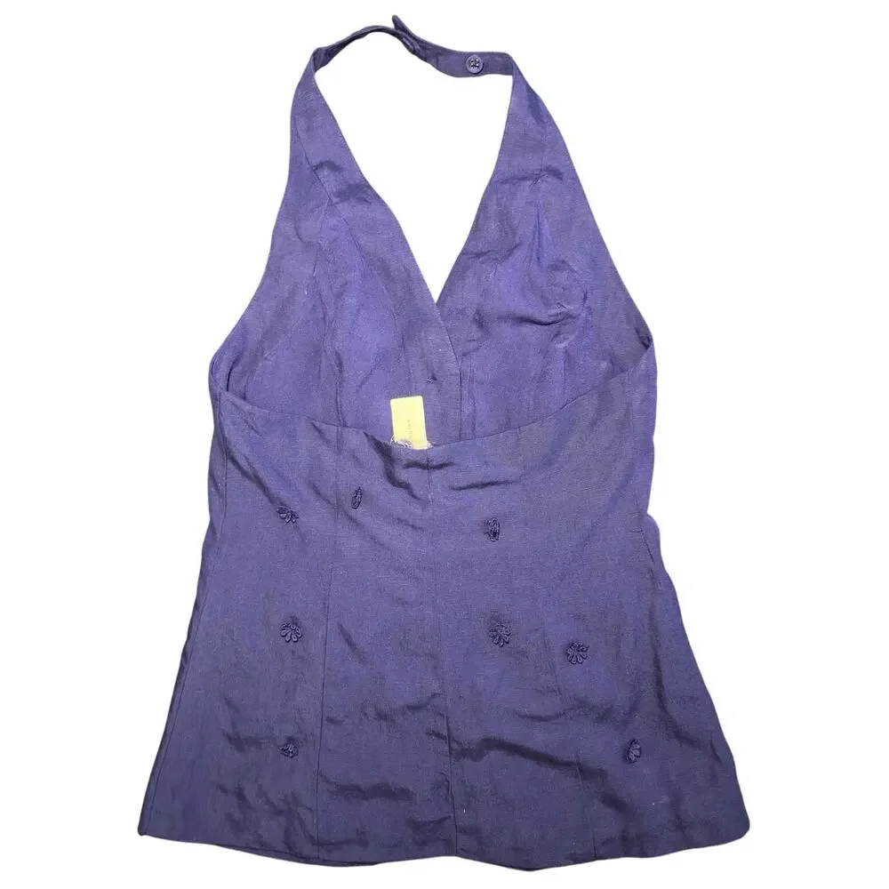 Maeve Linen Blend Halter Vest Size Small Navy Blue Anthropologie Linen Summer - Picture 4 of 15